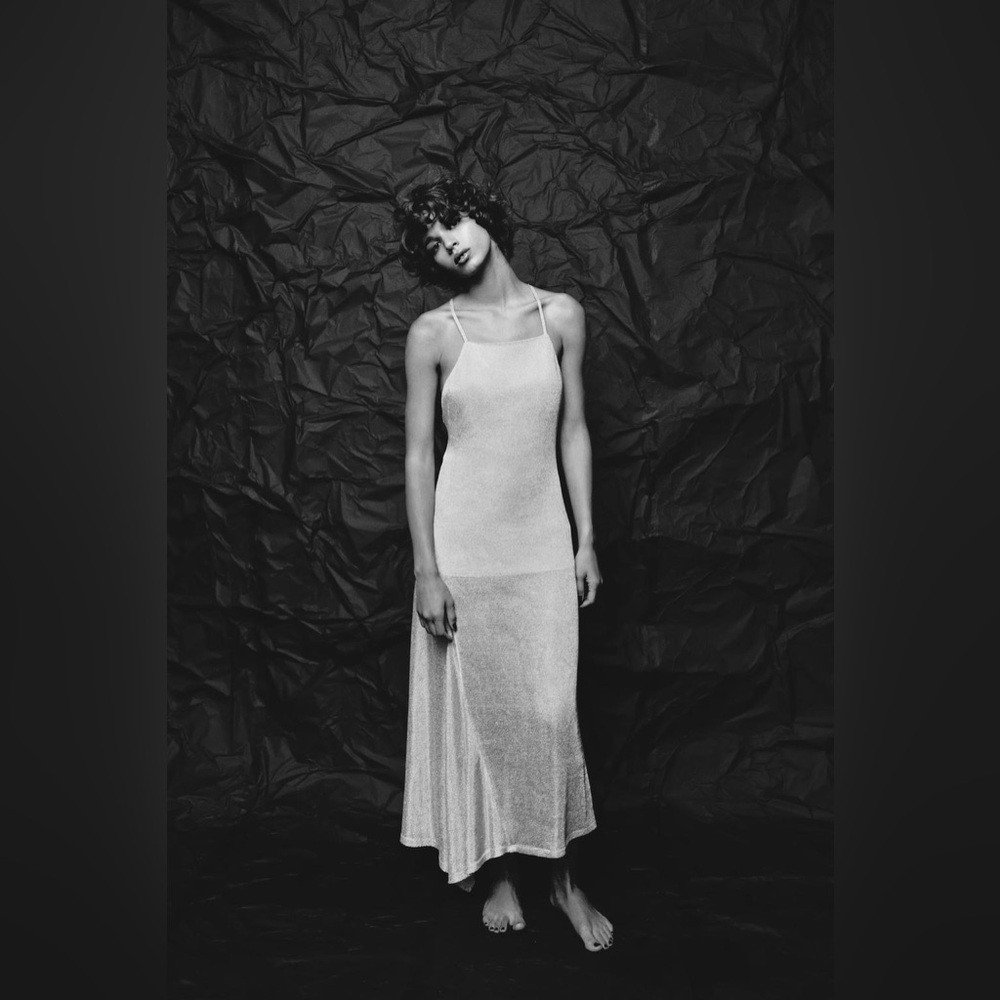 ZARA METALLIC THREAD MIDI DRESS